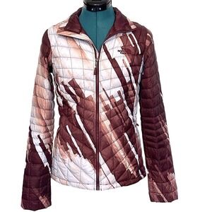 The North Face ThermoBall Jacket Womens Small Burgundy Print Lightweight Puffer